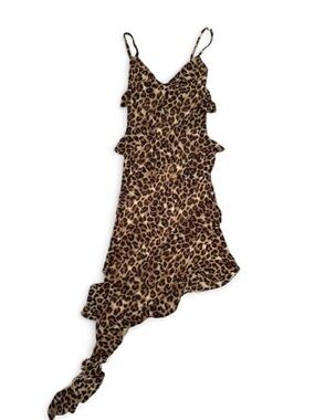Leopard Print Ruffle Dress - Brown & Black